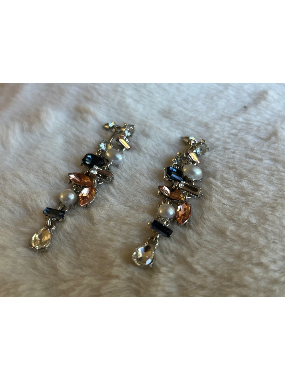 Elegant Costume Multi-Gemstone Dangle Earrings with Pearls